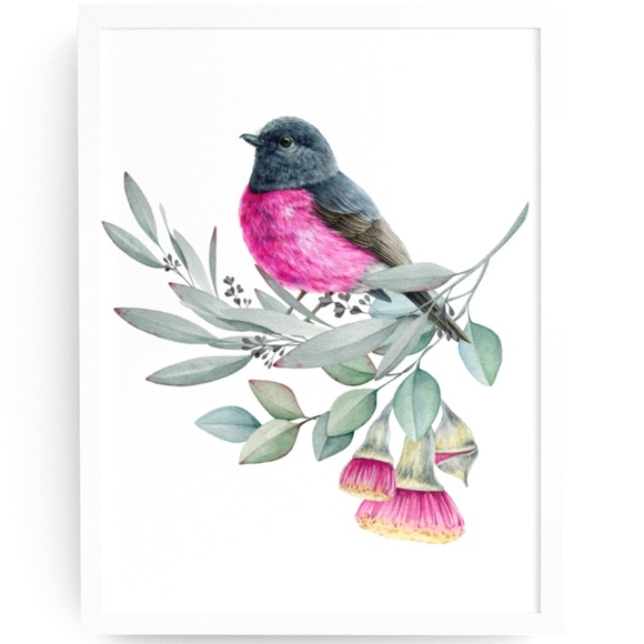 Other - Pink Robin Bird Wall Art Watercolor Illustration Print Poster Card Unframed
